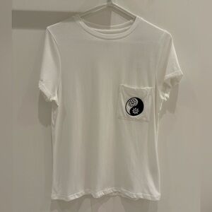 SIMONS - TWIK - White T-Shirt with Yin Yang Pocket Embroidery Design